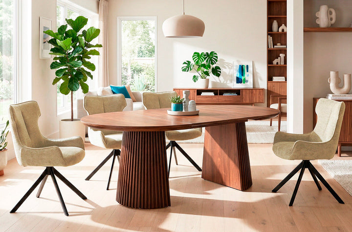 Mesa de comedor redonda extensible Keanu de Kifoni en un ambiente real