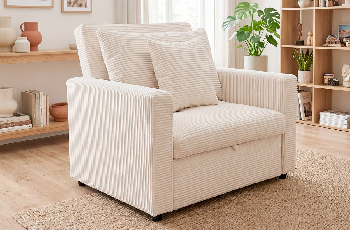 Sofá cama Divan corduroy crema, sofás cama de Kifoni