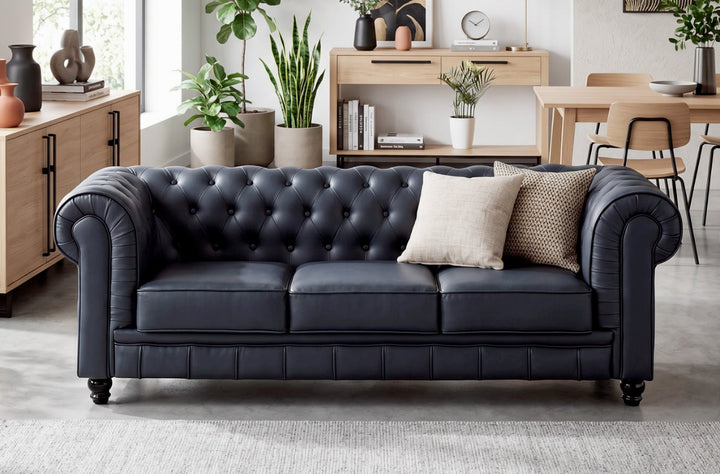 Sofá Chesterfield 3 plazas símil piel negro, sofás de Kifoni