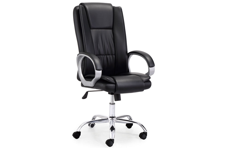 Chaise de bureau pivotante Atlas noir, packshot de trois quarts sur fond blanc