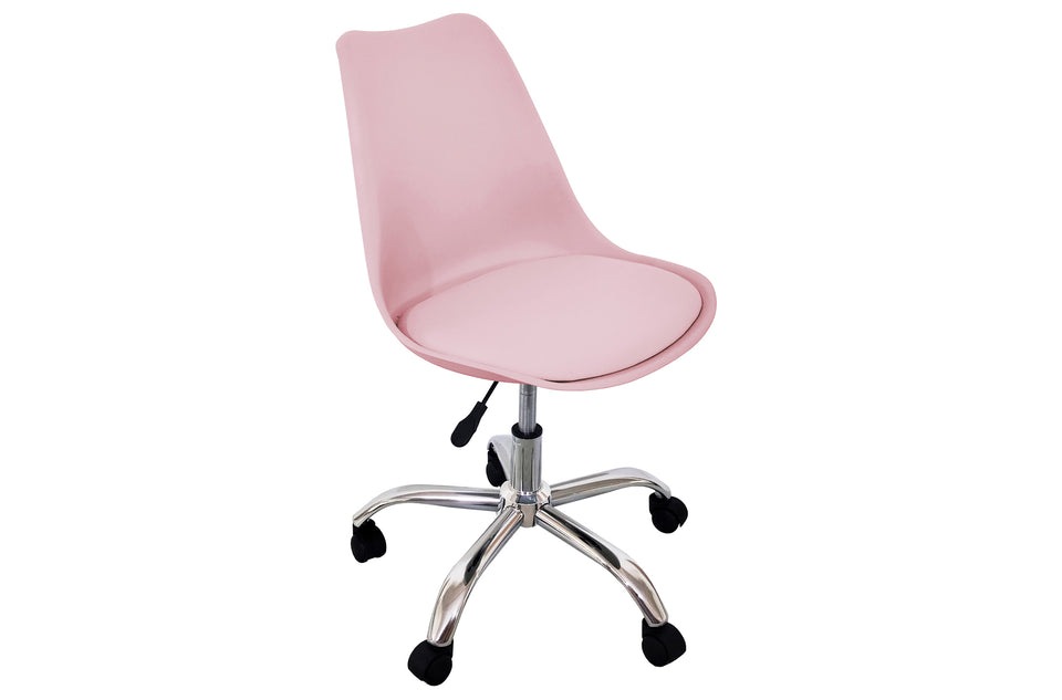 Chaise de bureau pivotante Enjoy coloris rose, packshot de trois quarts sur fond blanc