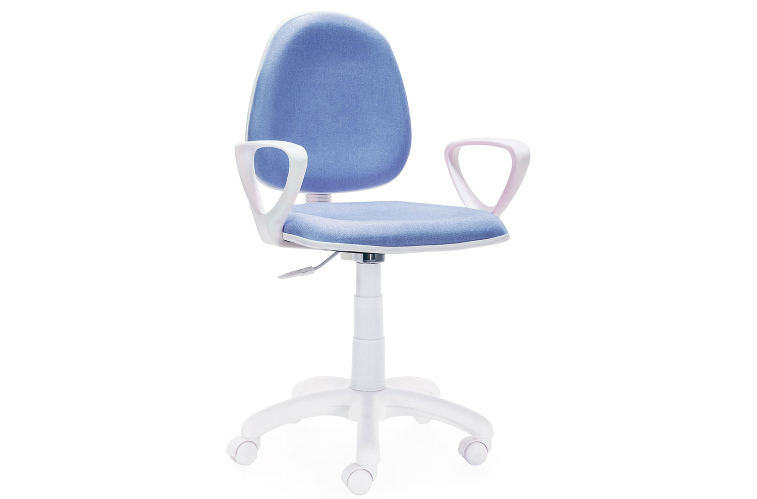 Silla de escritorio giratoria Dolphin en packshot frontal sobre fondo blanco, con reposabrazos