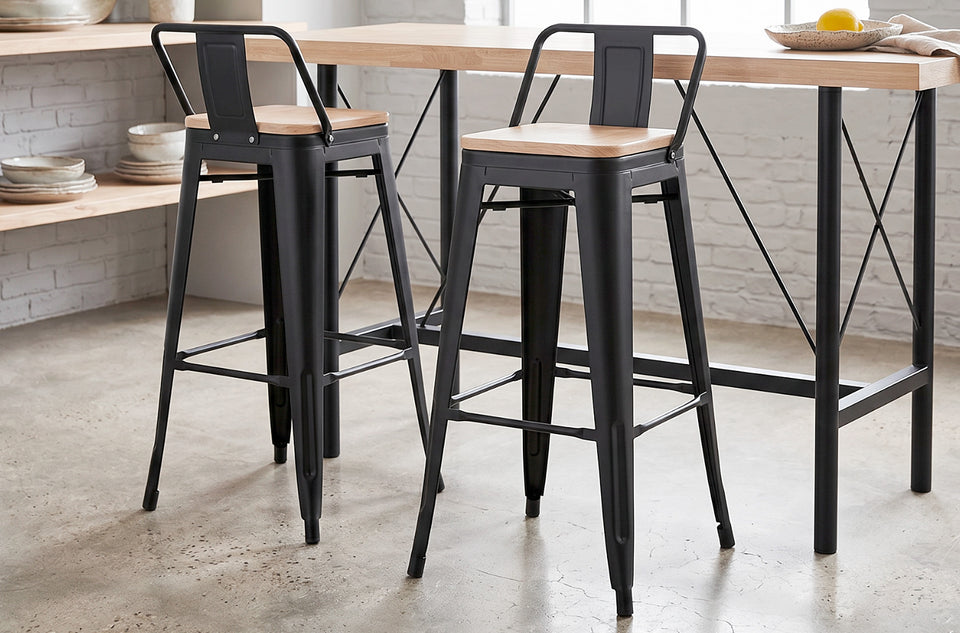Taburete alto Tolix negro asiento roble