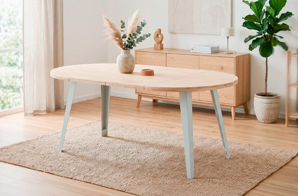 Mesa de comedor redonda extensible Berg-E en color blanco