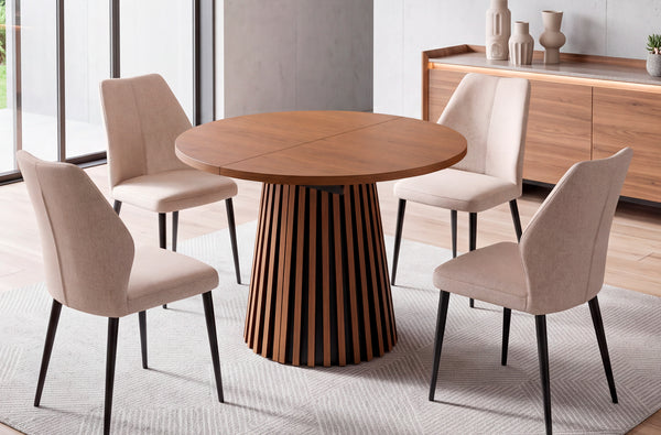 Mesa de comedor redonda extensible Brandon en nogal