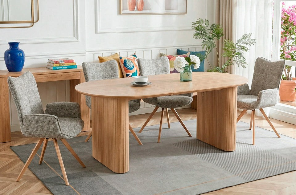 Mesa de comedor oval extensible Pietra oak