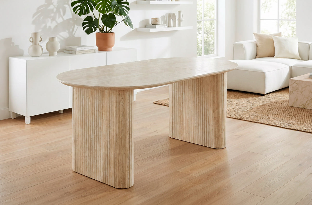 Mesa de comedor oval extensible Pietra travertino