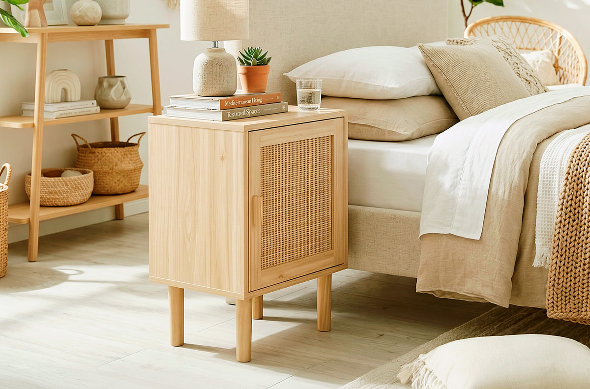 Mesita de noche Décor de pino y ratán