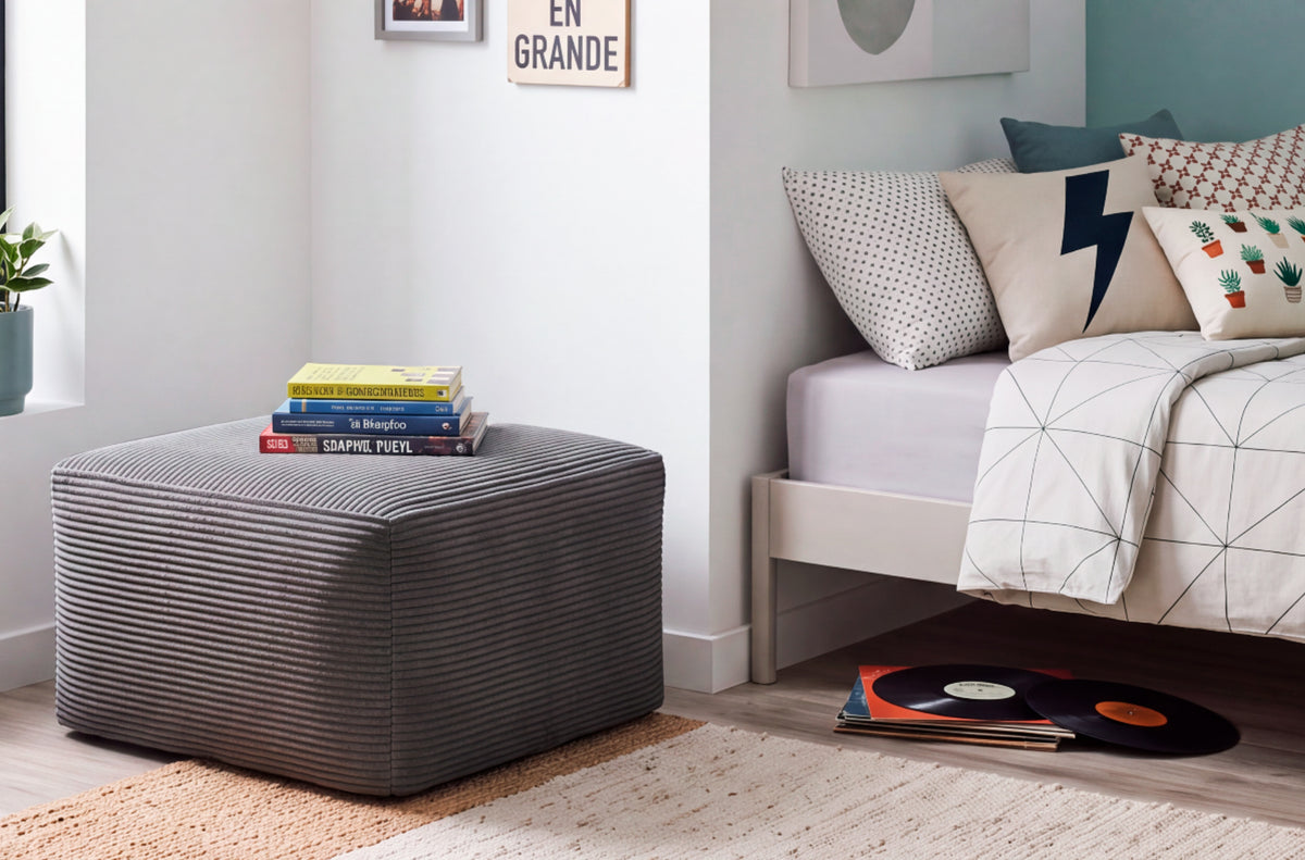 Pouf convertible en lit velours côtelé