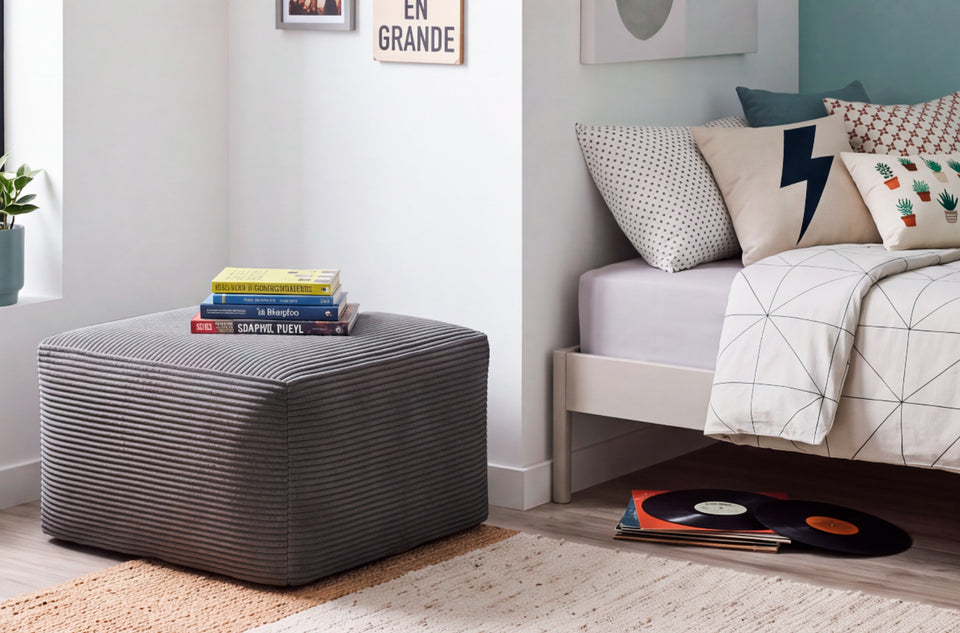 Pouf convertible en lit velours côtelé