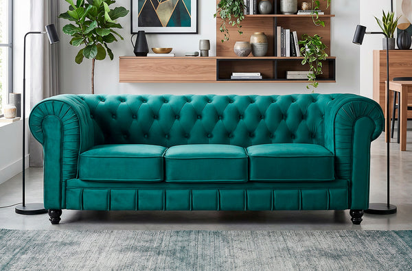 Sofá Chesterfield 3 plazas símil piel en color verde