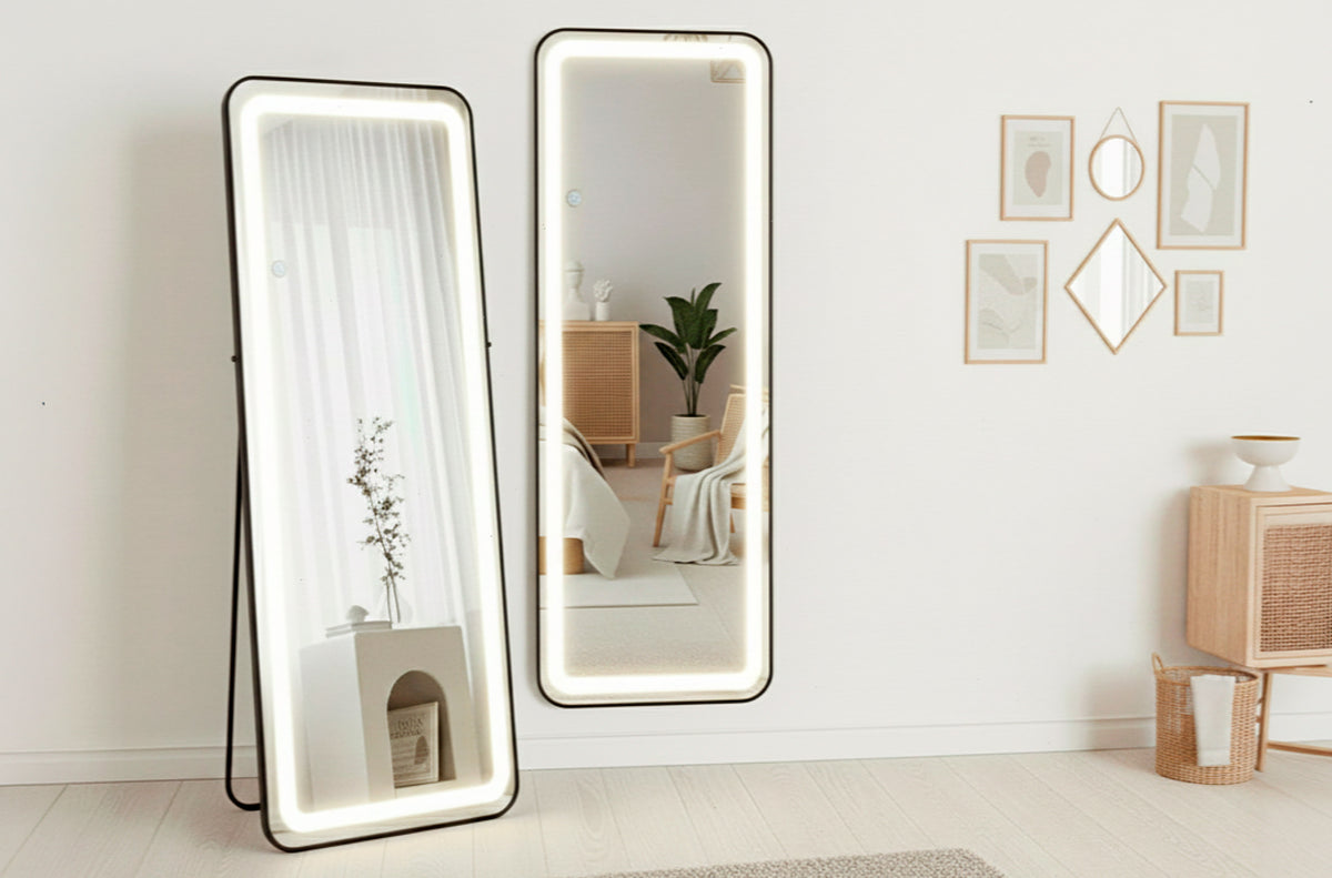 Espejo de pie LED Gloss negro