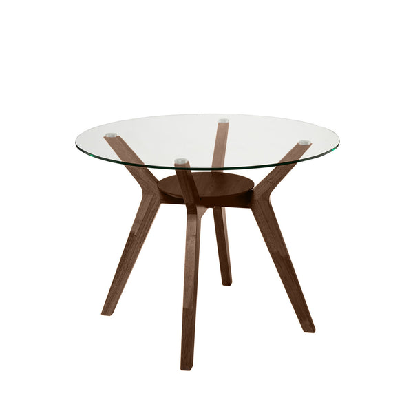 Mesa fija Sabrine 100 cm / cristal / nogal, mesa de comedor de cristal y madera
