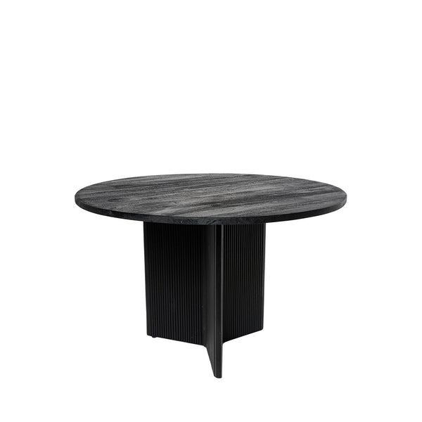 Mesa fija Faris, mesa de comedor de madera, vista de estudio, ø120 × 75 cm de alto