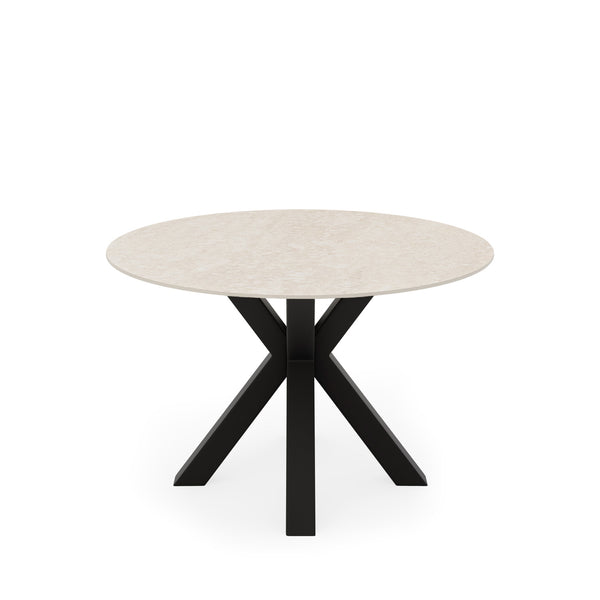 Mesa fija Fiorella 100 cm / travertino / negro, mesa de comedor de porcelánico y metal