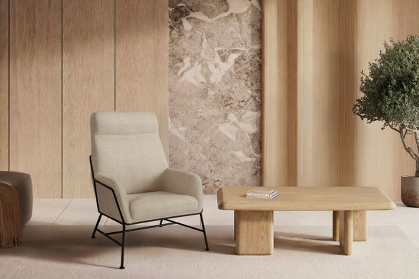 Butaca Malibú beige, en tejido para el salón, en un ambiente real, 70 × 78 × 104 cm