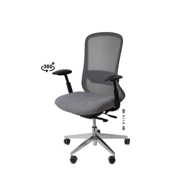 Silla oficina Rotterdam gris, silla de oficina en tejido, ancho 67 cm, fondo 66.5 cm