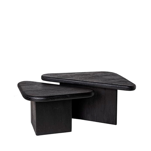 Set mesas centro Rishi, mesa de centro de madera para el salón, vista de estudio, 85 × 60 × 47 cm