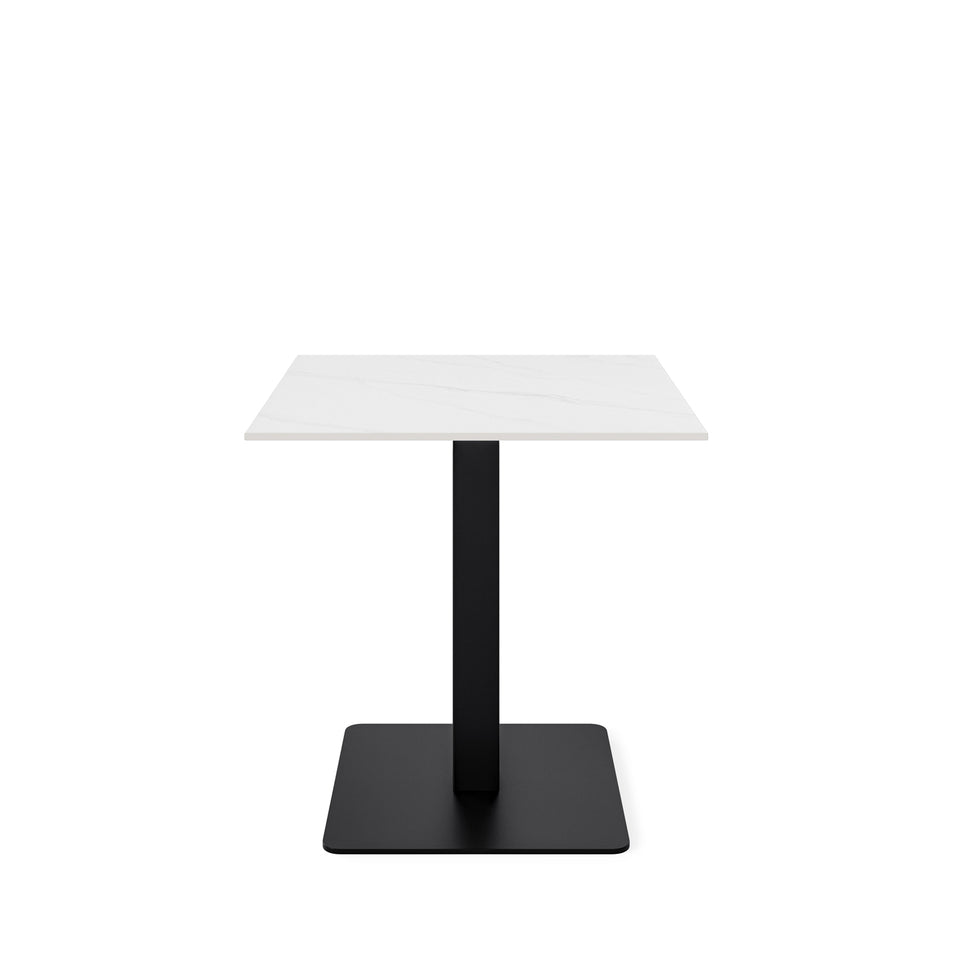 Mesa baja fija de exterior Samira blanco / negro, mueble de exterior de porcelánico y metal, 70 × 70 × 75 cm
