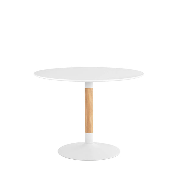 Table fixe Mira, table à manger en métal et bois, vue en studio, ø120 × 75 cm de haut