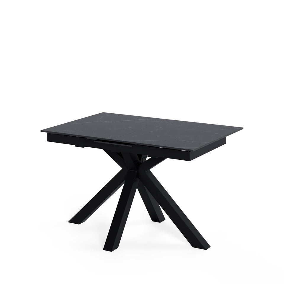 Mesa de comedor extensible Lori 120 cm / negro / negro, mesa de comedor extensible de porcelánico y metal