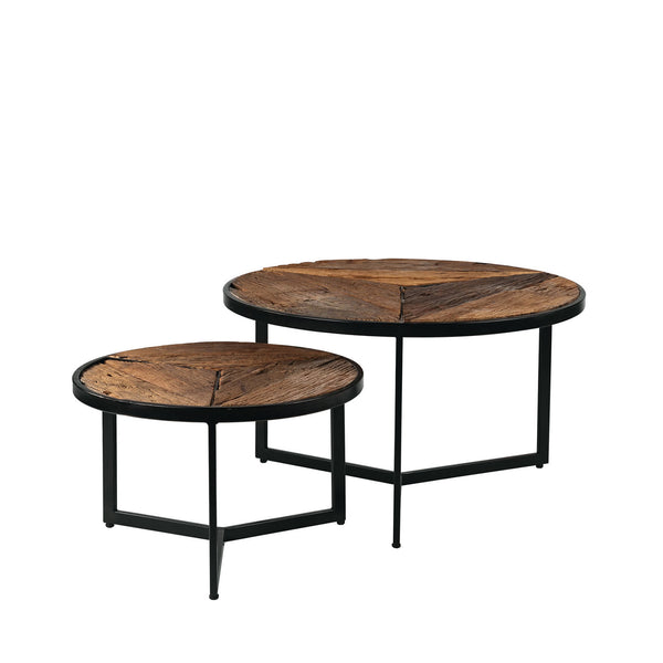 Ensemble de tables basses Kian, table basse en bois et métal pour le salon, vue en studio, ø70 × 41 cm de haut