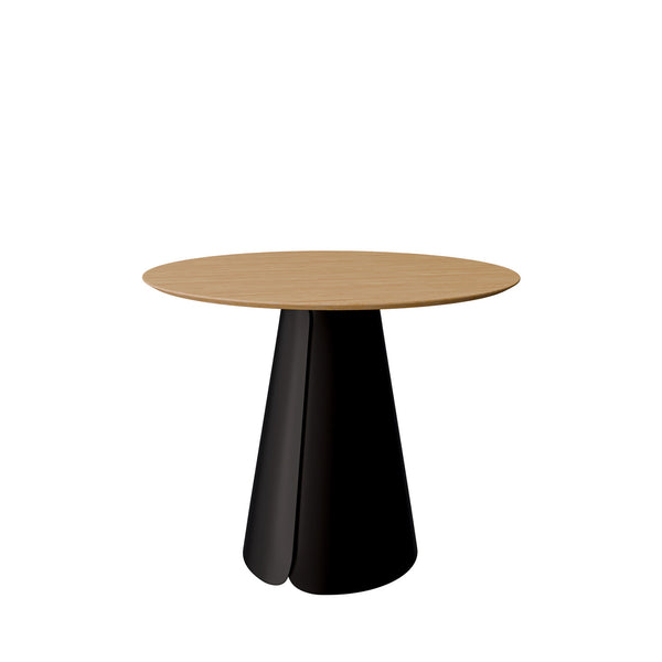 Mesa fija Daisy, mesa de comedor de roble y metal, vista de estudio, ø100 × 75 cm de alto