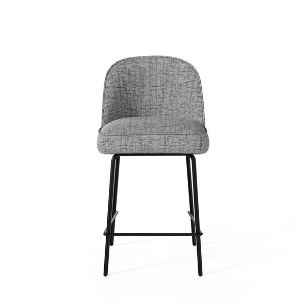 Taburete bajo Nelson gris claro, taburete alto en tejido para el comedor, 45 × 50 × 91 cm