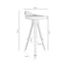 Schéma coté de tabouret Duke : 42 cm de largeur, 39 cm de profondeur et 75,5 cm de hauteur.